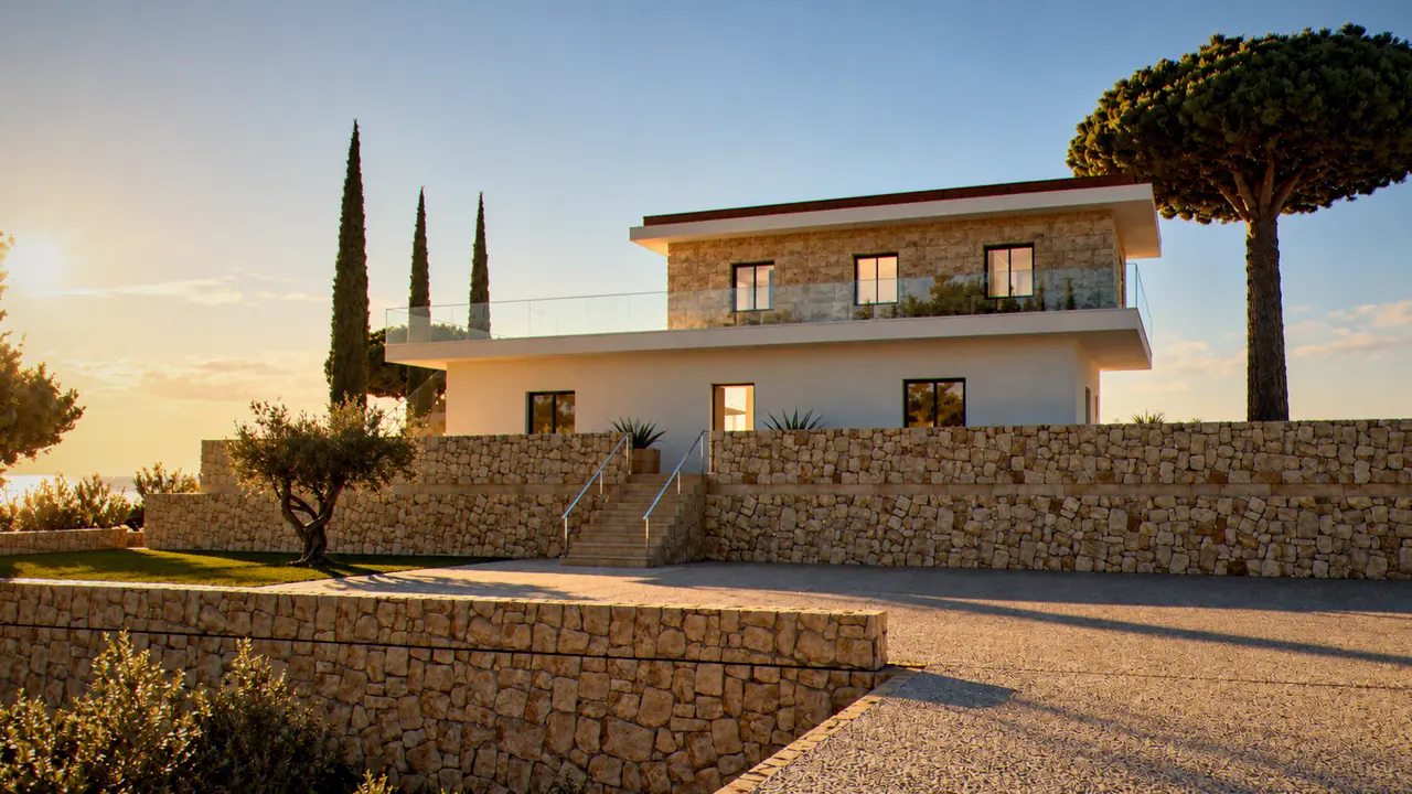 L'allée de cyprès qui mène à la villa