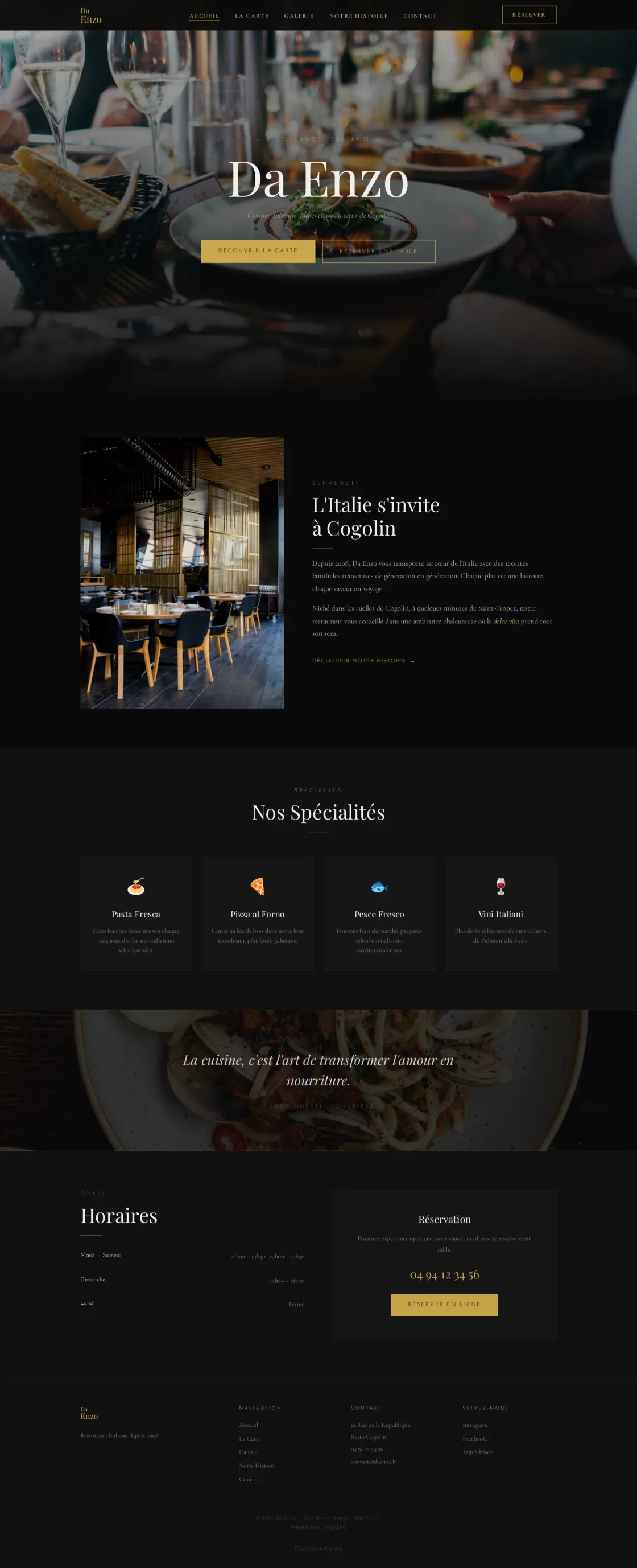 Le site Da Enzo, capture de la page entière